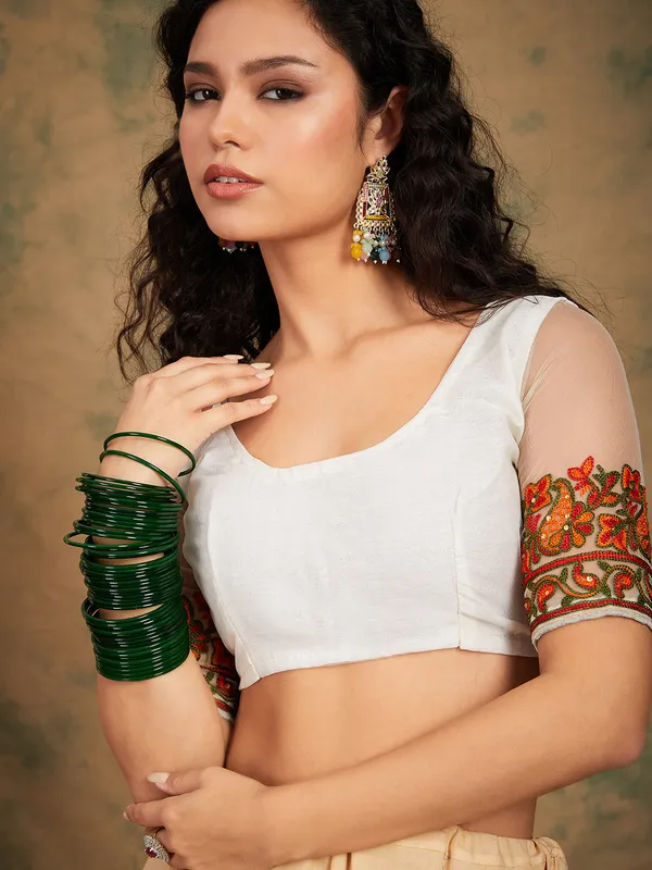 White_Supernet_Embroidered_Banarasi_Saree_With_Unstitched_Blouse_For_Women