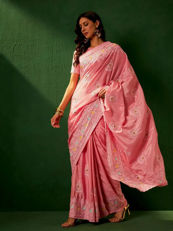Pink_Cotton_Blend_Embroidered_Banarasi_Saree_With_Unstitched_Blouse_For_Women