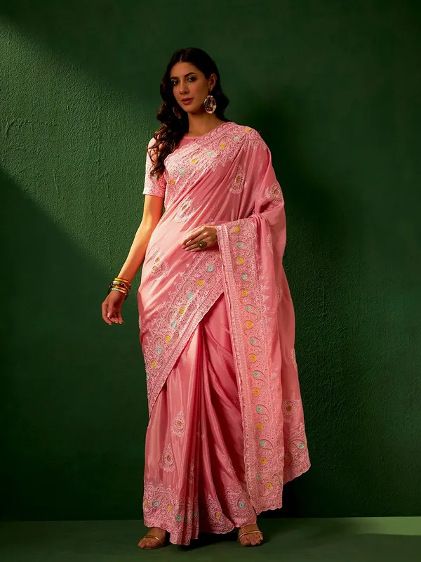 Pink_Cotton_Blend_Embroidered_Banarasi_Saree_With_Unstitched_Blouse_For_Women