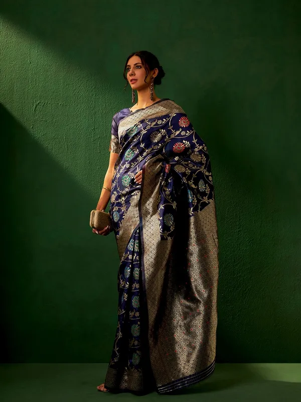 Dark_Blue_Art_Silk_Woven_Banarasi_Saree_With_Unstitched_Blouse_For_Women