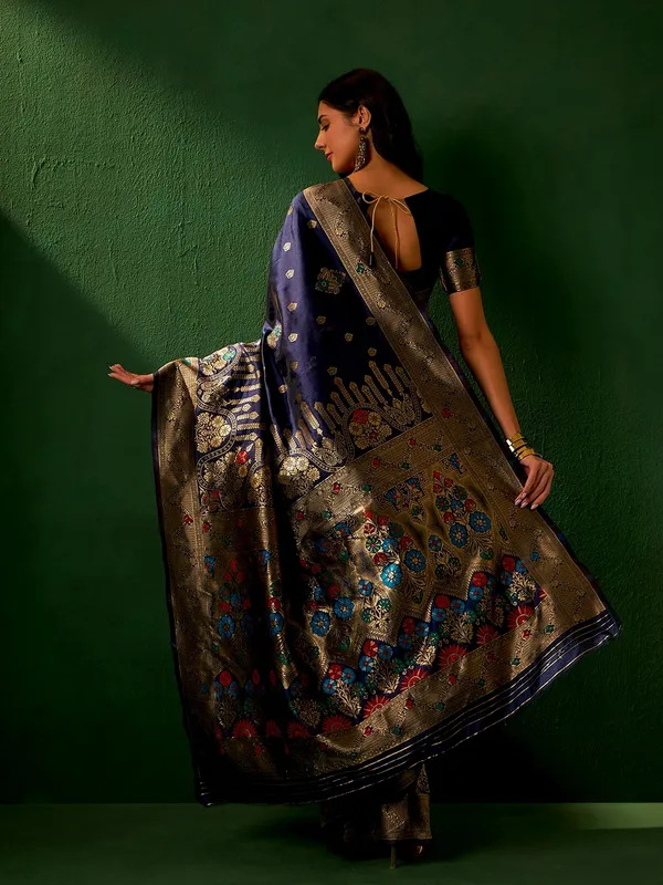 Dark_Blue_Art_Silk_Woven_Banarasi_Saree_With_Unstitched_Blouse_For_Women