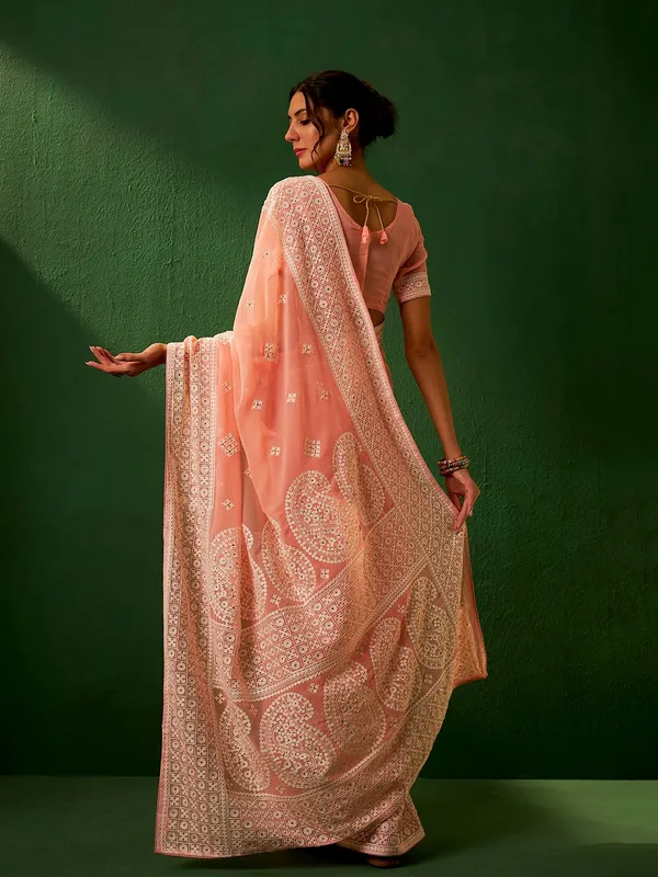 Brown_Cotton_Blend_Embroidered_Banarasi_Saree_With_Unstitched_Blouse_For_Women