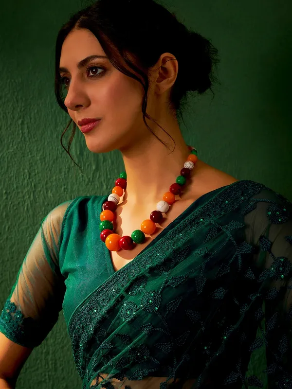 Green_Supernet_Embroidered_Banarasi_Saree_With_Unstitched_Blouse_For_Women
