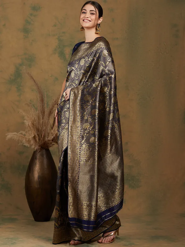 Dark_Blue_Art_Silk_Woven_Banarasi_Saree_With_Unstitched_Blouse_For_Women
