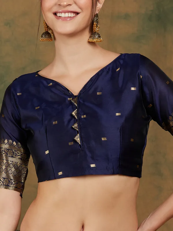 Dark_Blue_Art_Silk_Woven_Banarasi_Saree_With_Unstitched_Blouse_For_Women