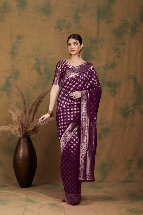 Purple_Silk_Blend_Woven_Banarasi_Saree_With_Unstitched_Blouse_For_Women