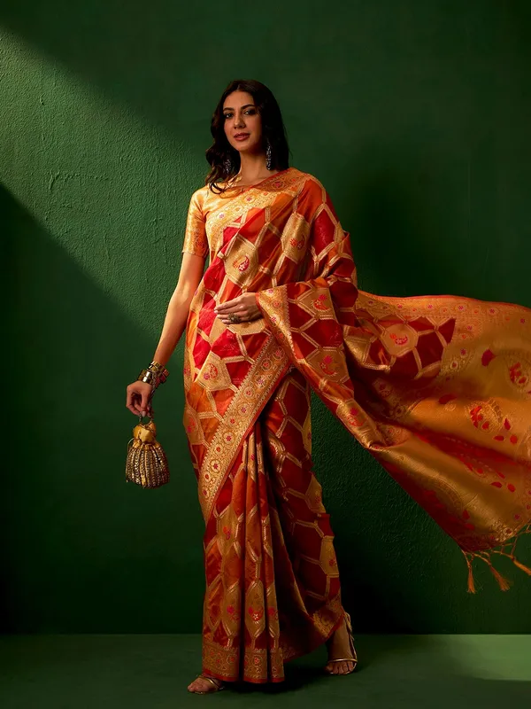 Multicolor_Organza_Woven_Banarasi_Saree_With_Unstitched_Blouse_For_Women