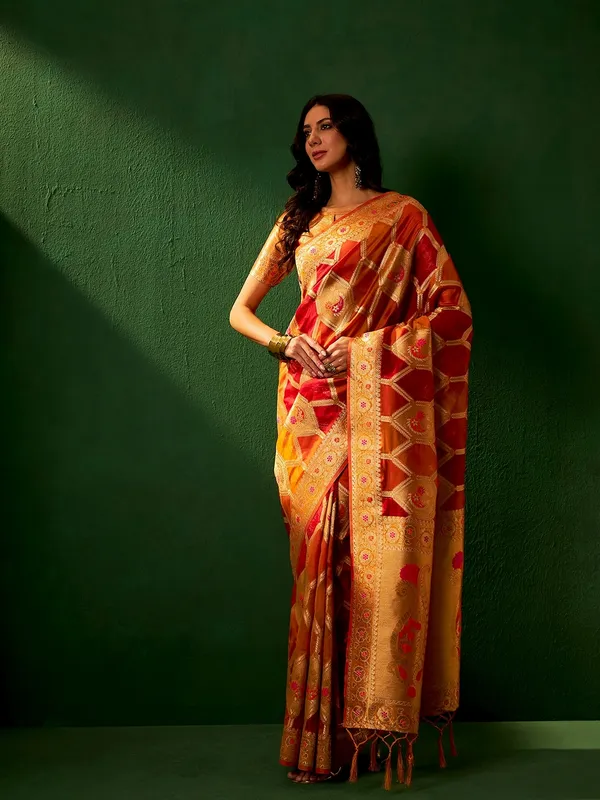 Multicolor_Organza_Woven_Banarasi_Saree_With_Unstitched_Blouse_For_Women