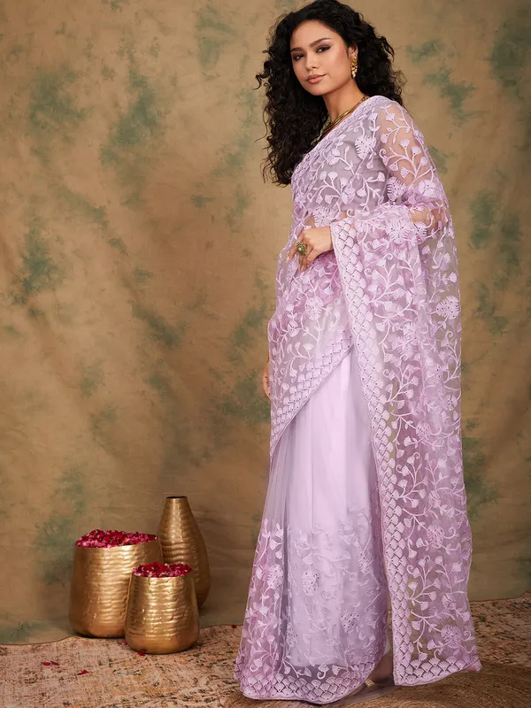 Purple_Supernet_Embroidered_Banarasi_Saree_With_Unstitched_Blouse_For_Women