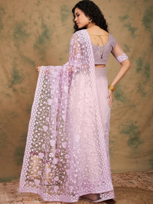 Purple_Supernet_Embroidered_Banarasi_Saree_With_Unstitched_Blouse_For_Women