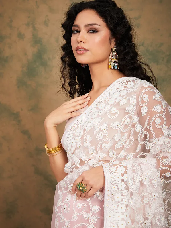 Pink_Supernet_Embroidered_Banarasi_Saree_With_Unstitched_Blouse_For_Women