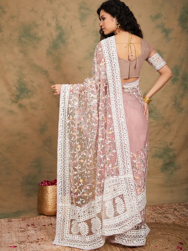 Purple_Supernet_Embroidered_Banarasi_Saree_With_Unstitched_Blouse_For_Women