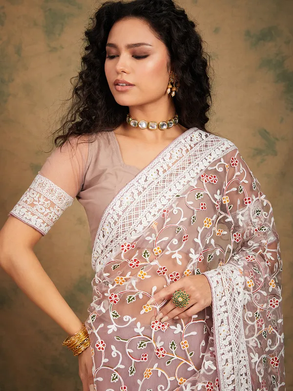 Purple_Supernet_Embroidered_Banarasi_Saree_With_Unstitched_Blouse_For_Women