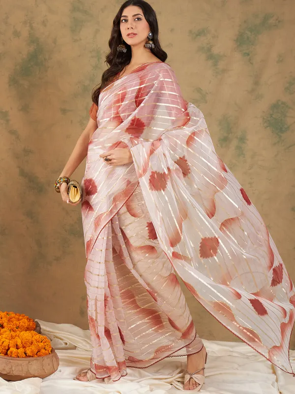 Brown_Organza_Woven_Banarasi_Saree_With_Unstitched_Blouse_For_Women