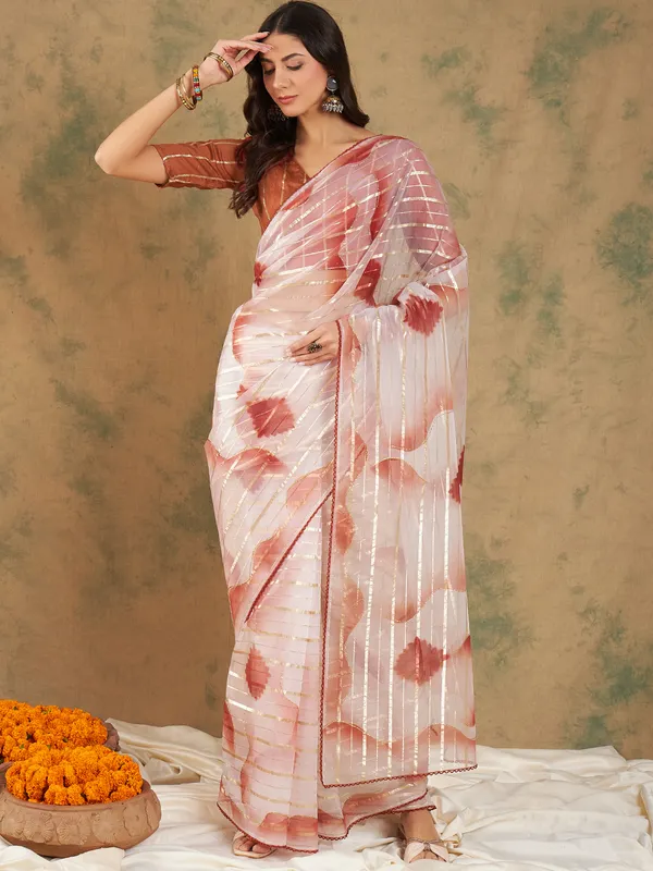 Brown_Organza_Woven_Banarasi_Saree_With_Unstitched_Blouse_For_Women