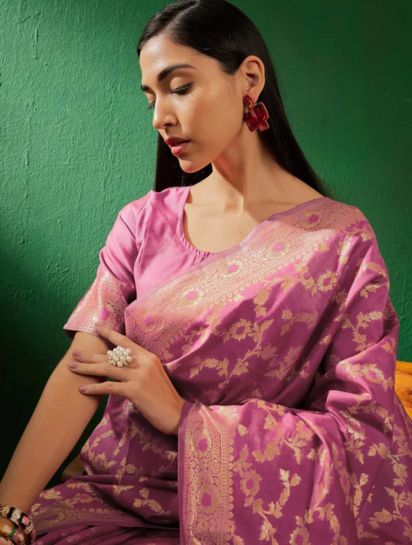 Pink_Art_Silk_Woven_Banarasi_Saree_With_Unstitched_Blouse_For_Women