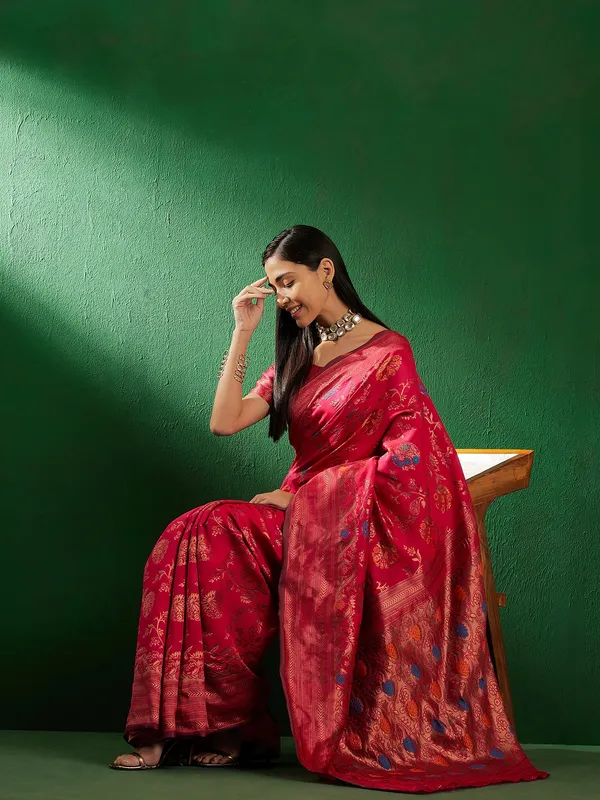 Pink_Art_Silk_Woven_Banarasi_Saree_With_Unstitched_Blouse_For_Women