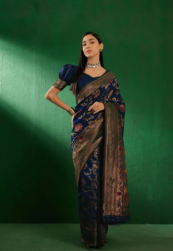 Dark_Blue_Art_Silk_Woven_Banarasi_Saree_With_Unstitched_Blouse_For_Women