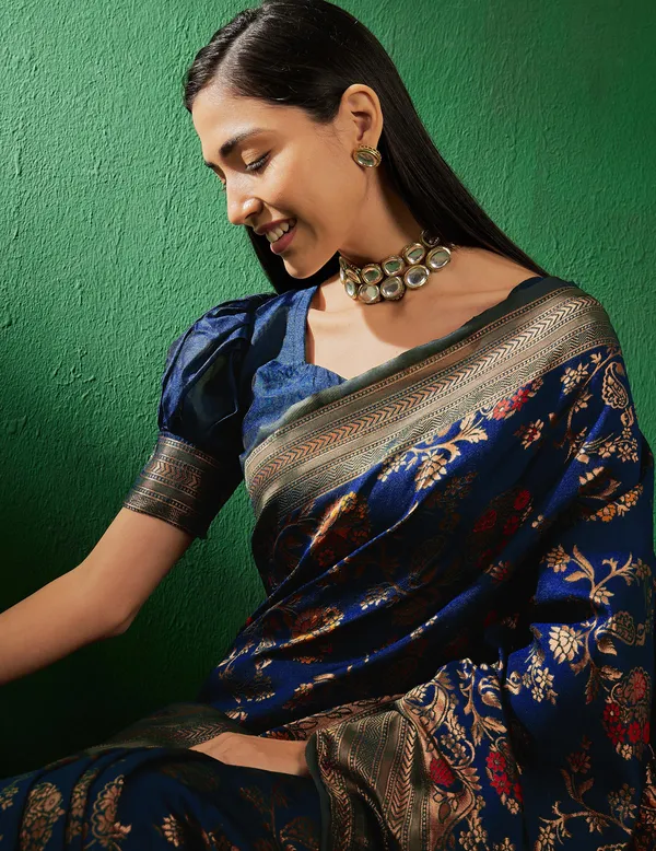 Dark_Blue_Art_Silk_Woven_Banarasi_Saree_With_Unstitched_Blouse_For_Women