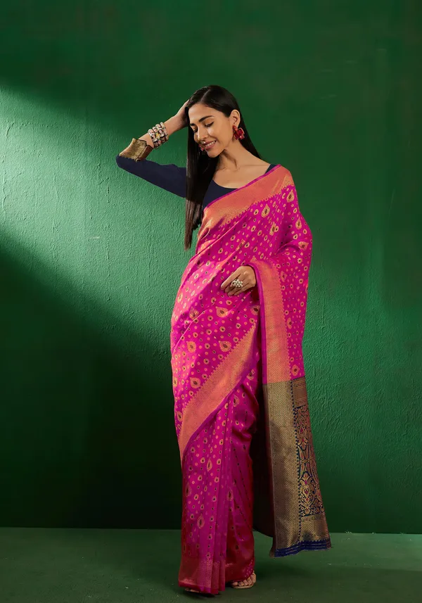Pink_Art_Silk_Woven_Banarasi_Saree_With_Unstitched_Blouse_For_Women