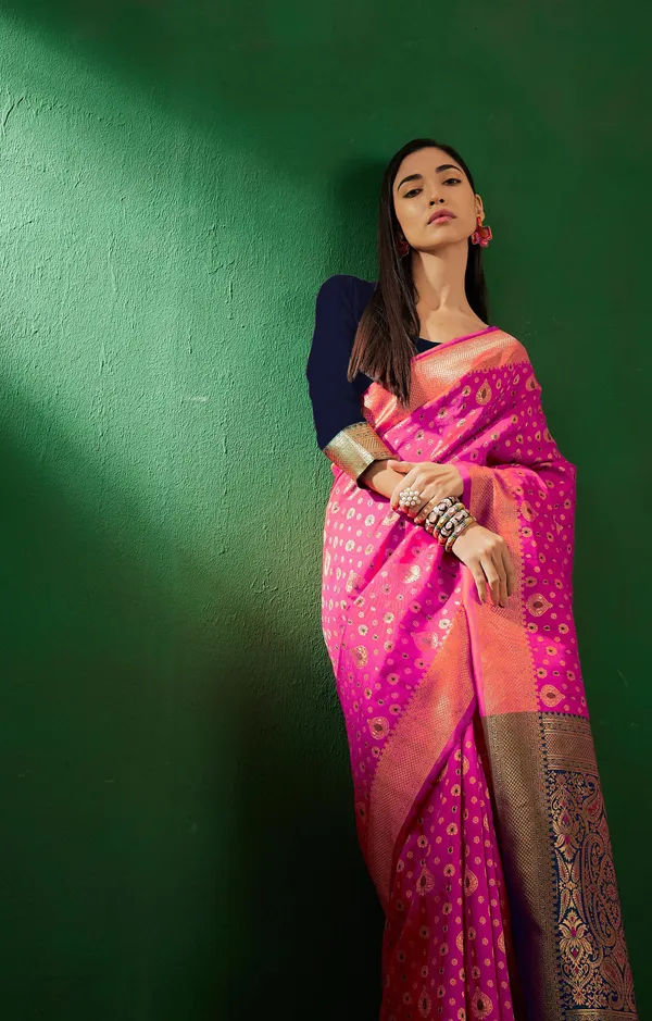 Pink_Art_Silk_Woven_Banarasi_Saree_With_Unstitched_Blouse_For_Women