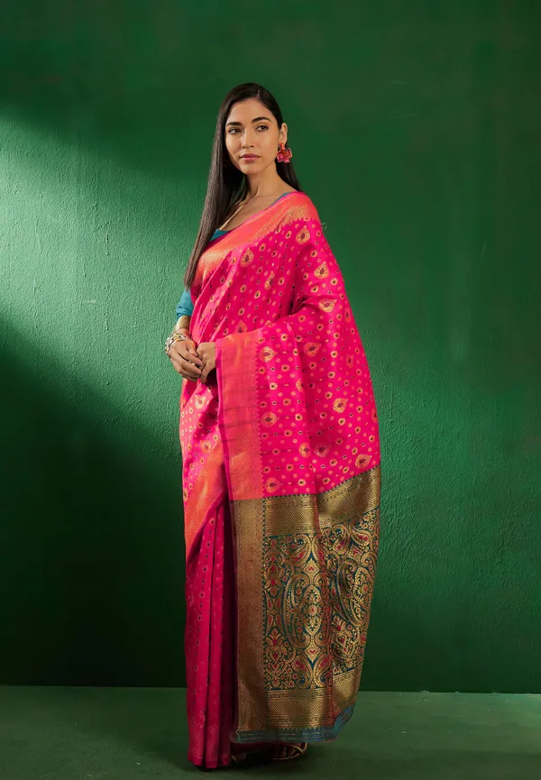 Pink_Art_Silk_Woven_Banarasi_Saree_With_Unstitched_Blouse_For_Women