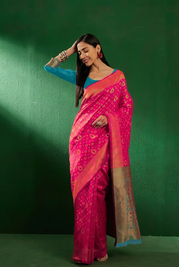 Pink_Art_Silk_Woven_Banarasi_Saree_With_Unstitched_Blouse_For_Women
