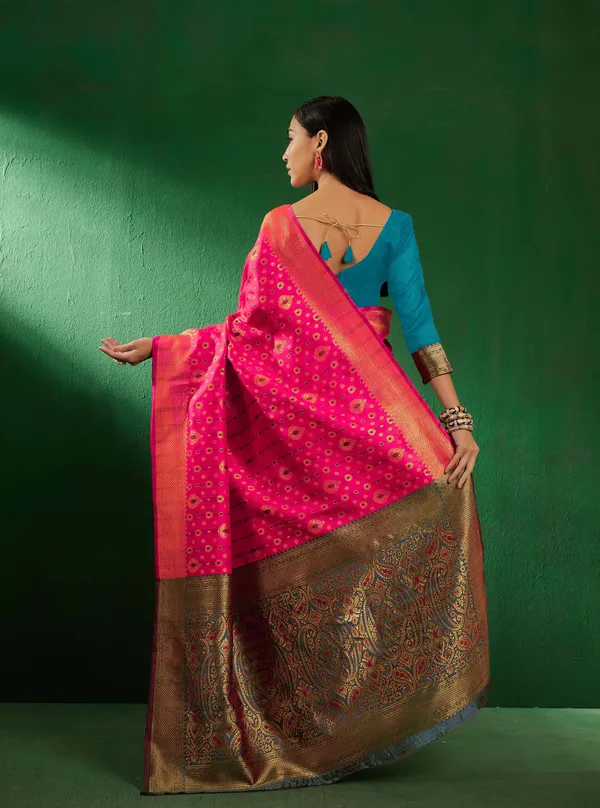 Pink_Art_Silk_Woven_Banarasi_Saree_With_Unstitched_Blouse_For_Women