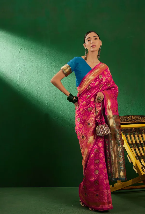 Pink_Art_Silk_Woven_Banarasi_Saree_With_Unstitched_Blouse_For_Women