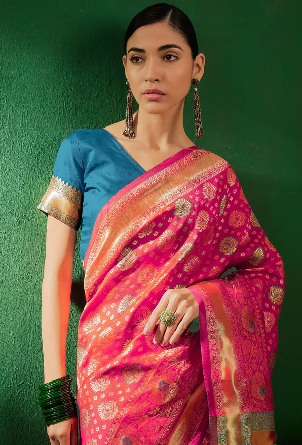 Pink_Art_Silk_Woven_Banarasi_Saree_With_Unstitched_Blouse_For_Women