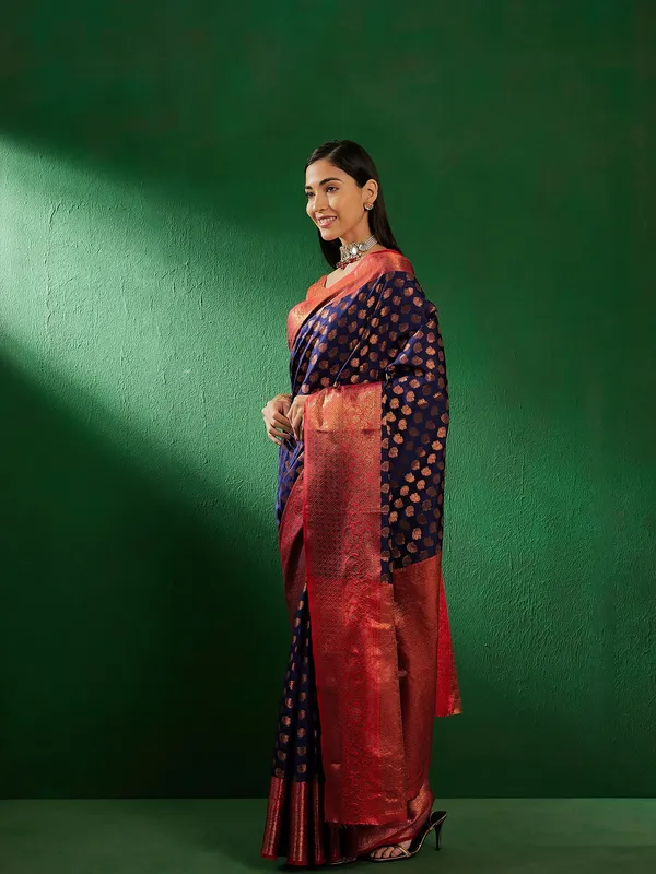 Dark_Blue_Art_Silk_Woven_Banarasi_Saree_With_Unstitched_Blouse_For_Women
