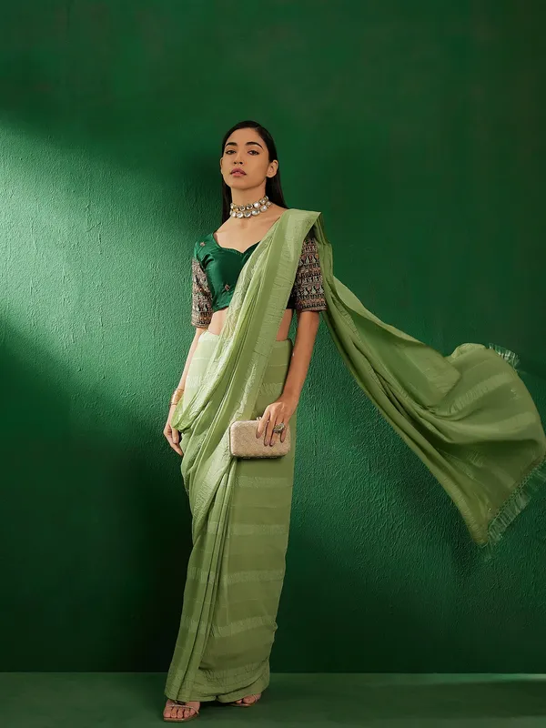 Green_Art_Silk_Embroidered_Banarasi_Saree_With_Unstitched_Blouse_For_Women