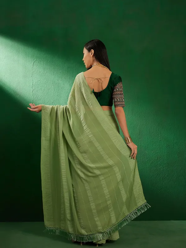 Green_Art_Silk_Embroidered_Banarasi_Saree_With_Unstitched_Blouse_For_Women
