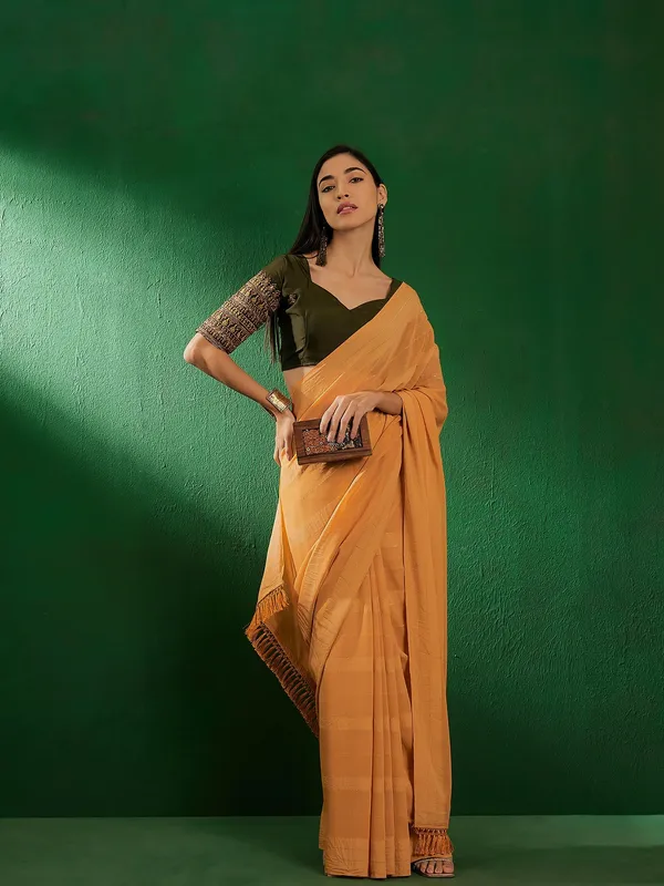 Mustard_Art_Silk_Embroidered_Banarasi_Saree_With_Unstitched_Blouse_For_Women