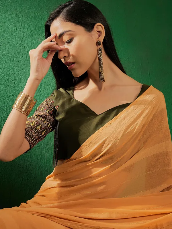 Mustard_Art_Silk_Embroidered_Banarasi_Saree_With_Unstitched_Blouse_For_Women