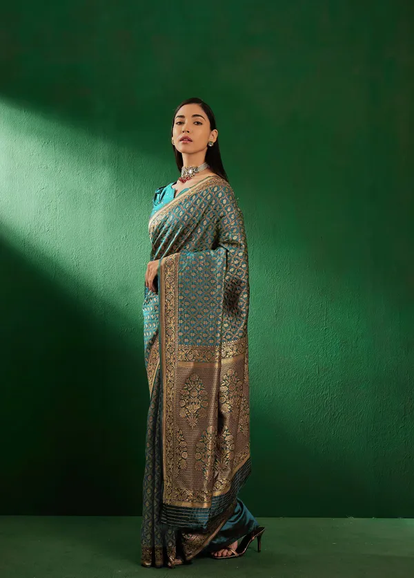 Blue_Art_Silk_Woven_Banarasi_Saree_With_Unstitched_Blouse_For_Women