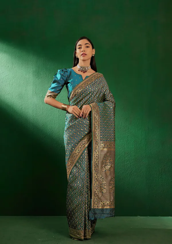 Blue_Art_Silk_Woven_Banarasi_Saree_With_Unstitched_Blouse_For_Women
