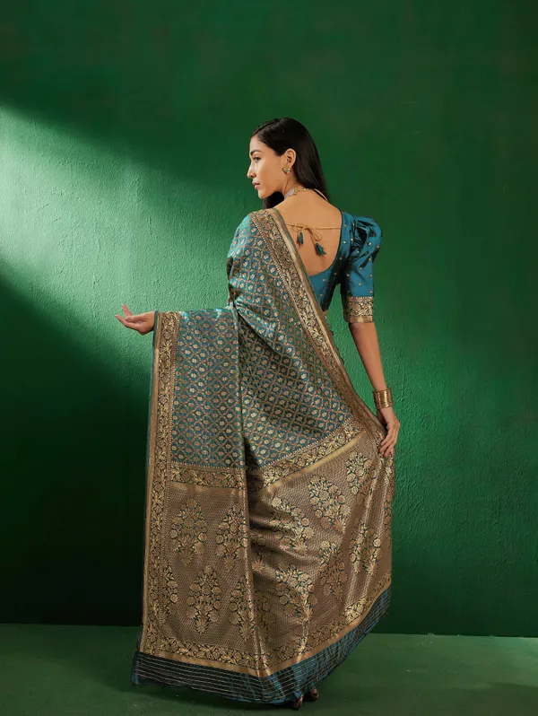 Blue_Art_Silk_Woven_Banarasi_Saree_With_Unstitched_Blouse_For_Women