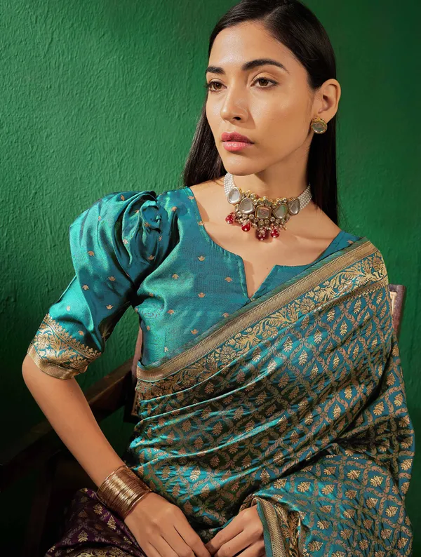 Blue_Art_Silk_Woven_Banarasi_Saree_With_Unstitched_Blouse_For_Women