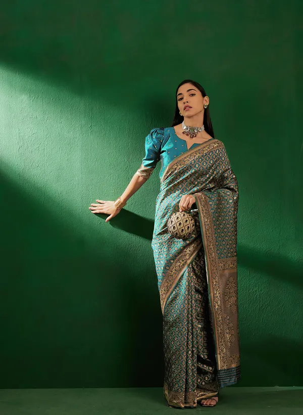 Blue_Art_Silk_Woven_Banarasi_Saree_With_Unstitched_Blouse_For_Women