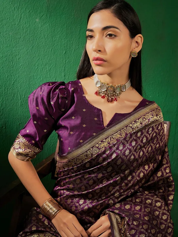 Purple_Art_Silk_Woven_Banarasi_Saree_With_Unstitched_Blouse_For_Women