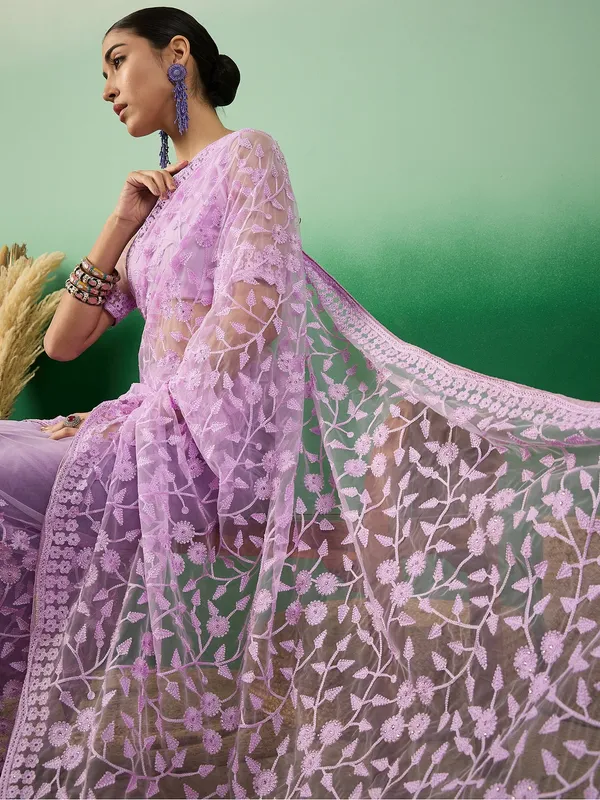 Purple_Supernet_Embroidered_Banarasi_Saree_With_Unstitched_Blouse_For_Women