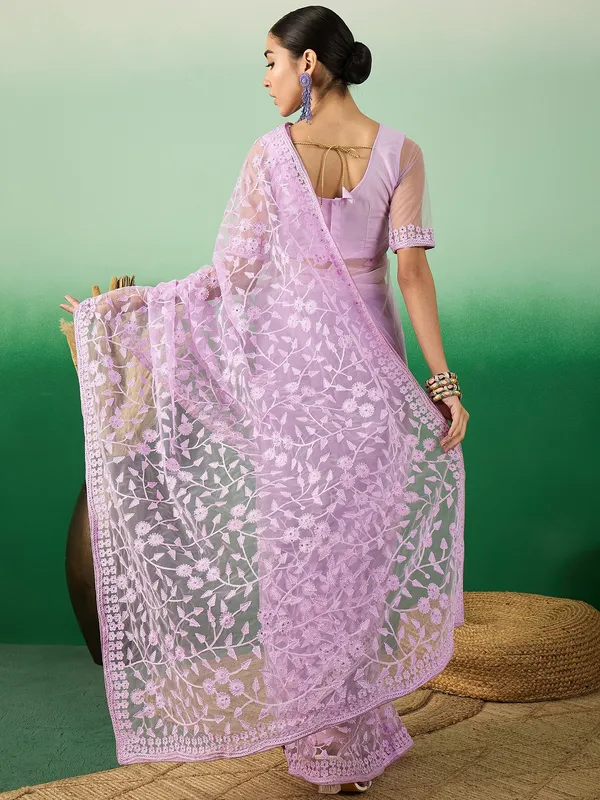 Purple_Supernet_Embroidered_Banarasi_Saree_With_Unstitched_Blouse_For_Women