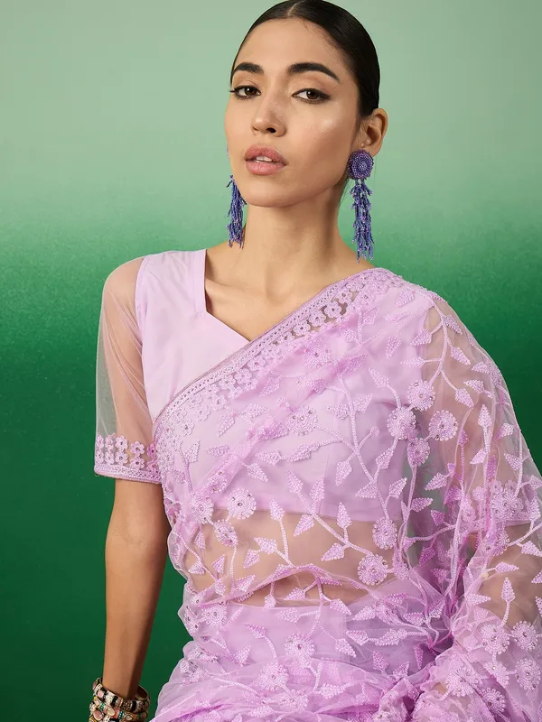 Purple_Supernet_Embroidered_Banarasi_Saree_With_Unstitched_Blouse_For_Women