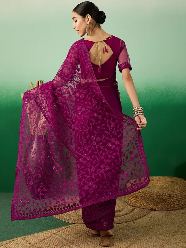 Purple_Supernet_Embroidered_Banarasi_Saree_With_Unstitched_Blouse_For_Women