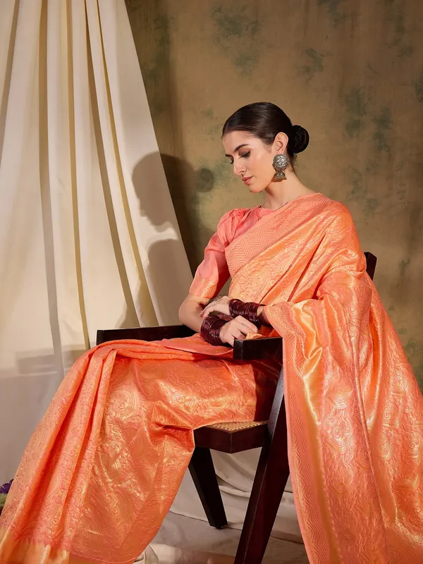 Brown_Art_Silk_Woven_Banarasi_Saree_With_Unstitched_Blouse_For_Women