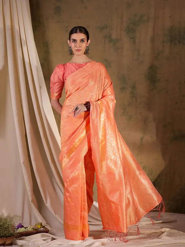 Brown_Art_Silk_Woven_Banarasi_Saree_With_Unstitched_Blouse_For_Women