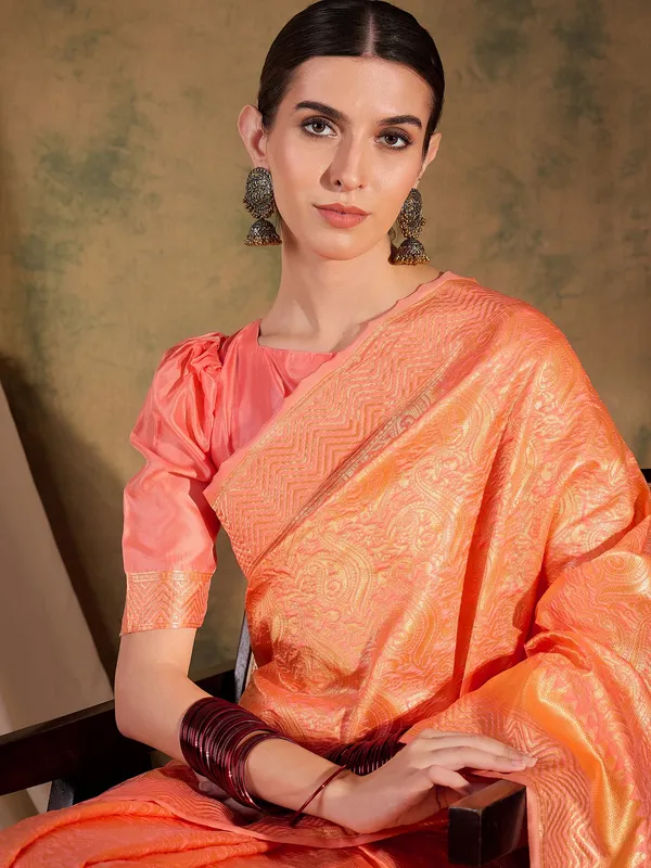 Brown_Art_Silk_Woven_Banarasi_Saree_With_Unstitched_Blouse_For_Women