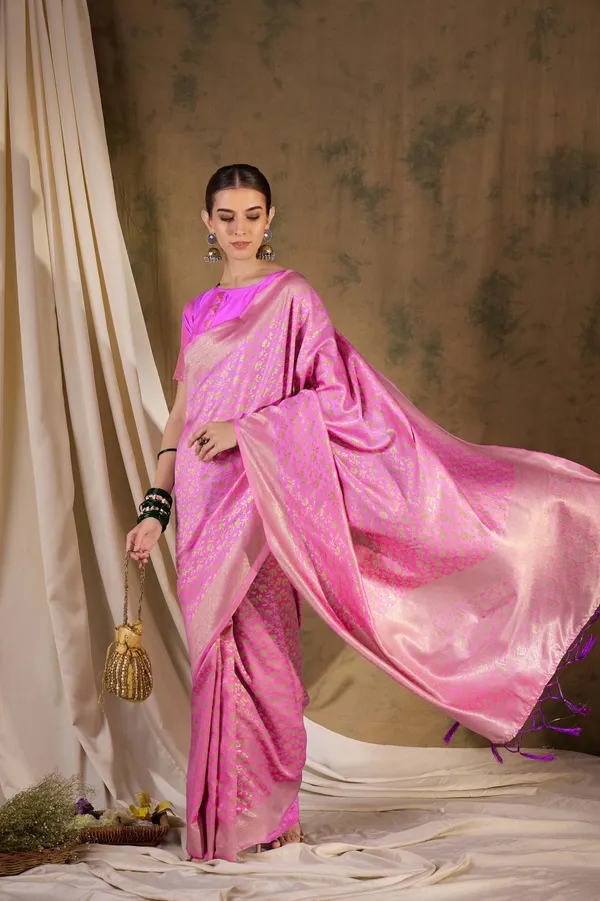 Pink_Art_Silk_Woven_Banarasi_Saree_With_Unstitched_Blouse_For_Women