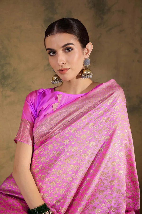 Pink_Art_Silk_Woven_Banarasi_Saree_With_Unstitched_Blouse_For_Women